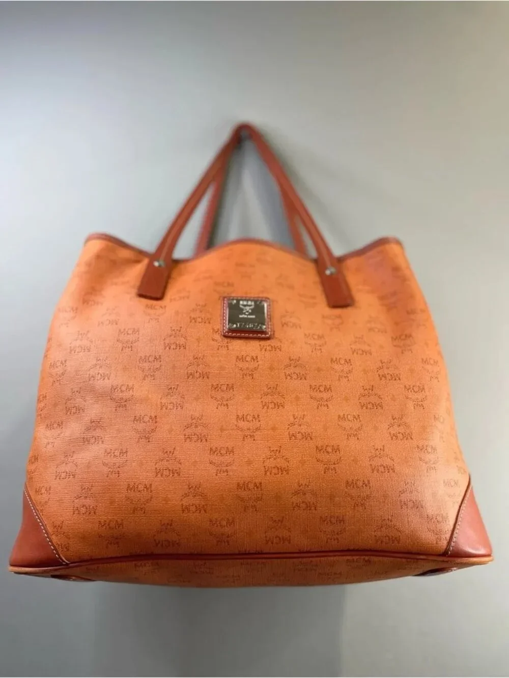 MCM Orange Monogram Tote Bag